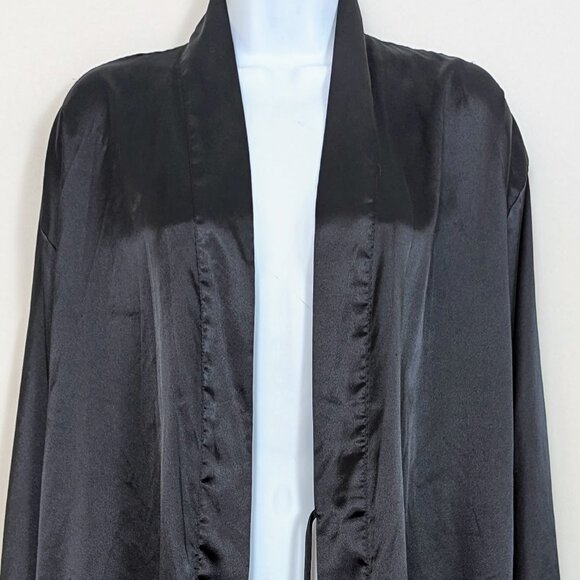 Vintage Y2K Victoria’s Secret Black Satin Belted Short Robe Kimono Long Sleeve - Picture 9 of 16